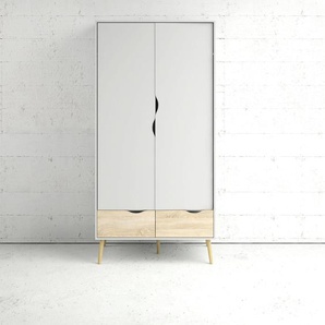Drehtürenschrank HOME AFFAIRE Oslo Schränke Gr. B/H/T: 98,7 cm x 200,1 cm x 58,1 cm, weiß (weiß, eiche struktur) Drehtürenschränke viele Stauraummöglichkeiten, inklusive Einlegeboden und Kleiderstange
