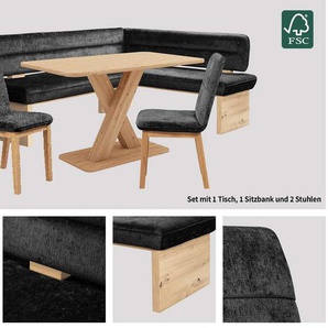 Home affaire Eckbankgruppe Louise + Miles Essecke Sitzgruppe Eckbank Küchenbank, (Set, 4-tlg., 4er), Sitzgruppe Esszimmer Stühle Tisch und Bank bequem gepolstert