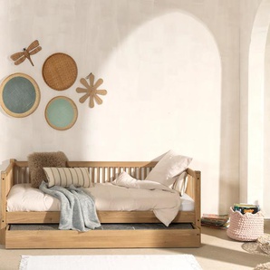 Home affaire Einzelbett »Forrest 90/200 aus massiver Eiche, Oberfläche geölt, stabil gebaut«, (B/H/T ca. 207,5x68x97,5cm, inkl. Massivholz Rolllattenrost), aus massiver Eiche geölt, LF 90x200 cm, wahlweise mit Bettschublade