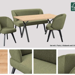 Home affaire Essgruppe Aretha Esstischbank, Sitzgruppe, Küchenbank, Polsterbank, (Set, 4-tlg., 4er), Esszimmer Sitzgruppe, Tisch, Stühle und Bank gepolstert, Nosagfederung