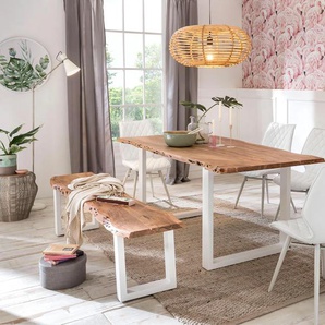 Home affaire Esstisch »Manhattan«, mit Baumkantenoptik und Gestell U-Form aus weißem Metall