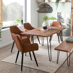 Esstisch HOME AFFAIRE Soho Tische Gr. B/H/T: 160 cm x 77 cm x 90 cm, schwarz (natur, schwarz) Esstische rechteckig mit vollmassiver Akazienholzplatte Baumkante