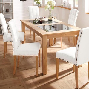 Esstisch HOME AFFAIRE Zava Tische Gr. B/H/T: 180 cm x 75 cm x 90 cm, beige (natur) Esstische rechteckig in 2 Größen, mit Glaseinsatz, aus massivem Akazienholz