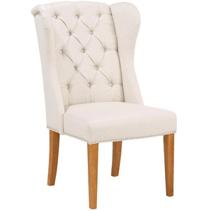 Esszimmerstuhl HOME AFFAIRE Liao Stühle Gr. B/H/T: 66 cm x 104 cm x 69 cm, Struktur (100% Polyester) Strukturoptik, Massivholz, beige (creme) Küchenstühle Stühle mit Ohrensessellehne und edler Knopfheftung in der Rückenlehne