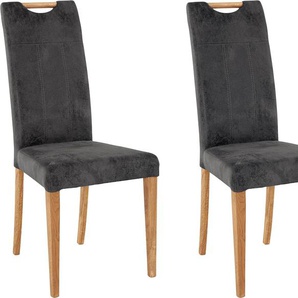 Home affaire Esszimmerstuhl »Roberta Polsterstuhl, Gestell Eiche massiv«, (Set), 2 St., Luxus-Microfaser Vintageoptik, Bezug aus strapazierfähiger Microfaser