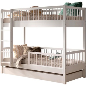 Home affaire Etagenbett »Buche massiv weiß, Made in Europe, langlebige Qualität«, (B/H/T ca. 208x176x98cm, Schublade+unterer Rausfallschutz optional), 2 Lattenroste, wahlweise mit oder ohne Bettschublade und Absturzschutz