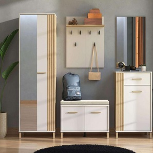 Home affaire Garderoben-Set Belfort, Breite 199 cm, im Kaschmir und Artisan-Eichendekor, (Set, 5-St), inkl. 2 Schränke, Sitzbank, Spiegel und Garderobenpaneel