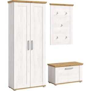 Home affaire Garderoben-Set Cosenza, Breite ca. 175 cm, 2-farbig, 3-teilig, bestehend aus:, (3-St), Garderobenschrank, Sitzbank, Garderobenpaneel, in Landhausoptik