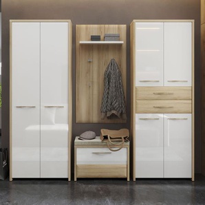 Garderoben-Set HOME AFFAIRE Gala Kastenmöbel-Sets Gr. B/H/T: 226 cm x 192 cm x 36 cm, beige (beige hg, pacific walnuss decor) Garderoben-Sets Soft-Close Funktion, Hochglanz UV lackiert