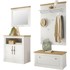 Home affaire Garderoben-Set Westminster BESTSELLER!, (4-St., Schuhbank, Spiegel, Kommode, Wandpaneel), im romantischen Landhausstil