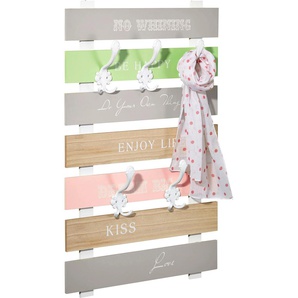 Garderobenleiste HOME AFFAIRE Garderobenhalter Gr. B/H/T: 50 cm x 80 cm x 6,5 cm, bunt Garderobenpaneel Haken Garderobenpaneele Garderobe mit Schriftzug und 5 Kleiderhaken
