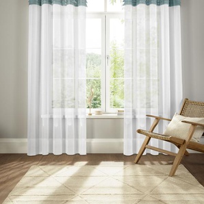 Gardine HOME AFFAIRE Gander Gardinen Gr. 145 cm, Kräuselband, 140 cm, grün (smaragd) Landhaus Gardinen Gardine halbtransparent, mit farbiger Faltenblende, pflegeleicht