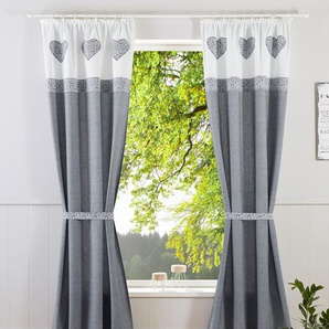 Gardine HOME AFFAIRE Herz Spitze Gardinen Gr. 225 cm, Kräuselband, 110 cm, grau Gardine Landhaus Gardinen blickdicht, reine Baumwolle