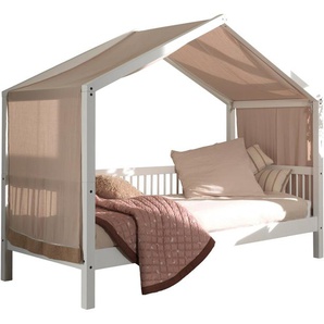 Home affaire Hausbett Forrest mit Dachaufbau, Textilhimmel, später umbaubar zum Einzelbett, 90/200 Buche massiv weiß lackiert, wahlweise mit o. ohne Bettschublade