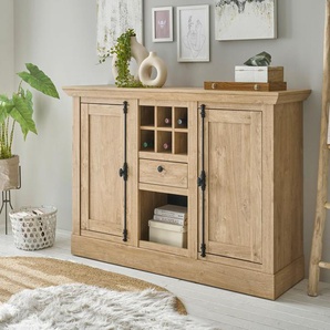 Home affaire Highboard Cornwall, Kommode im Landhausstil, Schrank, Sideboard, Eiche Dekor (1 St), verschnörkelte Metallgriffe, ausreichend Stauraum, 152 cm breit