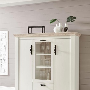 Highboard HOME AFFAIRE Florenz Sideboards Gr. B/H/T: 140 cm x 146 cm x 44 cm, 1, weiß (pinie weiß) Highboards Sideboards im romantischen Landhaus-Look, Breite 140 cm