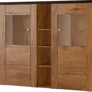 Home affaire Highboard Larona, zeitlose Hochkommode mit 2 Türen, Türkommode, Höhe 129,5 cm, Anrichte mit dekorative Rahmenoptik, Türen mit Glaseinsatz