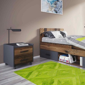 nonjoo Jugendzimmer-Set Nonjoo-Teen, (3-St), Industrial Style, 120er Bett mit Stauraum + Nachttisch
