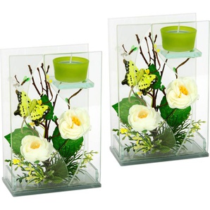 Kerzenhalter HOME AFFAIRE Gr. B/H/T: 13 cm x 19,5 cm x 6,5 cm, grün (weiß, grün) Kerzenhalter