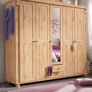 Home affaire Kleiderschrank Adele (4 Breiten: 92/130/169/207 H/T ca. 191/54 cm) aus massiver Kiefer,Spiegel beim 4-und 5-trg.Schrank, Innenausstattung