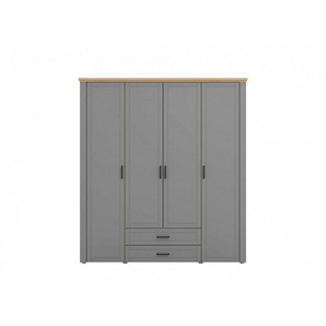 Home affaire Kleiderschrank Valencia, komplette Innenausstattung und 2 Schubladen, 190cm breit Schlafzimmerschrank mit Landhaus Kasettenoptik und schwarzen Griffen