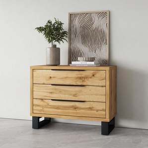 Home affaire Schubkastenkommode Bronne, 99,5x83x45cm Kommode, Metallgriffe, Füße in Kufenform, Sideboard 3 Schubladen, Schlafzimmerkommode