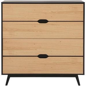 Kommode HOME AFFAIRE Flow Sideboards Gr. B/H/T: 110 cm x 112 cm x 40 cm, 3, schwarz (naturfarben, schwarz) Kommode moderne Schubkastenkommode ohne Griffe, schöne Holzoptik, Höhe 112 cm