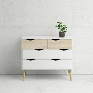 Kommode HOME AFFAIRE Oslo Sideboards Gr. B/H/T: 98,7 cm x 81,7 cm x 39,1 cm, 4, weiß (weiß, eichefarben) Kommode Sideboards mit vielen Stauraummöglichkeiten, grifflos, zweifarbige Front