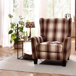 Ohrensessel HOME AFFAIRE Alessa Sessel Gr. Stoff Karo, B/H/T: 84 cm x 100 cm x 84 cm, beige (beige, braun) Ohrensessel mit verstellbarer Rückenlehne und ausfahrbarer Fußstütze
