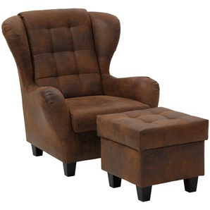 Ohrensessel HOME AFFAIRE Alexander Sessel Gr. Microfaser Antiklederoptik, B/H/T: 92 cm x 103 cm x 93 cm, braun Ohrensessel incl. Hocker, mit Steppung, in vielen Farben