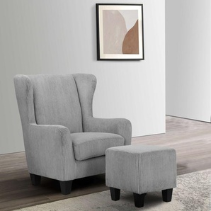 Home affaire Ohrensessel Chilly, Sessel mit Hocker und Federkern-Polsterung, (Set, 2-St., bestehend aus Sessel und Hocker), in Cord und Microfaser-Bezug, Unser Dauertiefpreis