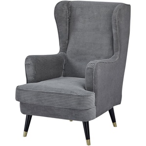 Home affaire Ohrensessel ZILLER, TV-Sessel, frei im Raum stellbar, in Cord und Samtvelours, Holzfüsse mit dekorativen Metallhülsen, Traumhafter Relaxsessel