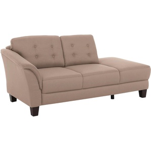 Recamiere HOME AFFAIRE Lillesand Sofas Gr. B/H/T: 197 cm x 89 cm x 90 cm, Flachgewebe, Armlehne links, braun (mittelbraun) Longchair Longchairs Sofas freistehend, mit Federkern, Knopfheftung im Rücken, Füße Buche