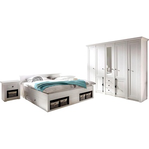Schlafzimmer-Set HOME AFFAIRE California Schlafzimmermöbel-Sets Gr. B/H: 180 cm x 200 cm, weiß (pinienfarben, weiß) Komplett Schlafzimmer groß: Bett 180 cm, 2 Nachttische, 5-trg Kleiderschrank