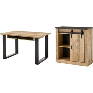 Home affaire Schrank-Set SHERWOOD, (2-St), Büromöbel Set mit Scheunentorbeschlag aus Metall, Breite ca. 220 cm