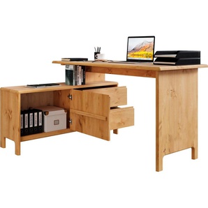 Home affaire Schreibtisch Luven, Breite 140-220 cm, Eckschreibtisch aus Massivholz