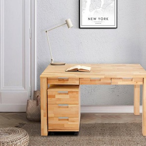 Home affaire Schreibtisch Robi, aus geölter Buche, keilverzinkte Tischplatten, mit 3 Schubladen