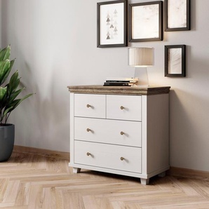 Home affaire Schubkastenkommode Evora mit 4 Schubladen, 90x42x80,5 cm (BxTxH), FSC®-zertifiziert, Kommode mit MDF-Applikationen, Landhausstil, passende Ergänzung