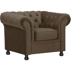 Sessel HOME AFFAIRE Chesterfield Home Gr. Luxus-Microfaser, Knopfheftung und Steppung im Rücken, B/H/T: 108 cm x 75 cm x 90 cm, grau (taupe) Chesterfield Sessel mit edler Knopfheftung und typischen Armlehnen