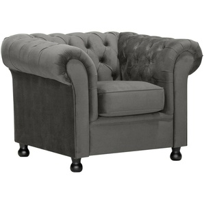 Sessel HOME AFFAIRE Chesterfield Home Gr. Samtvelours, Knopfheftung und Steppung im Rücken, B/H/T: 108 cm x 75 cm x 90 cm, grau Chesterfield Sessel mit edler Knopfheftung und typischen Armlehnen