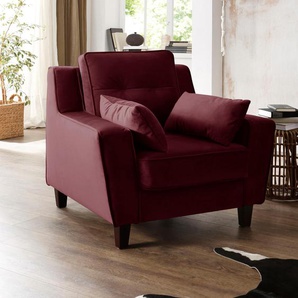 Sessel HOME AFFAIRE Dione Gr. Luxus-Microfaser, B/H/T: 93 cm x 87 cm x 89 cm, rot (bordeaux) Polstersessel Sessel mit hohem Sitzkomfort