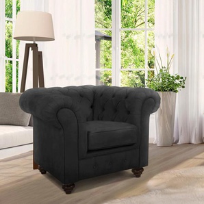 Sessel HOME AFFAIRE Duc Gr. Samtoptik, B/H/T: 105 cm x 74 cm x 89 cm, grau (anthrazit) Chesterfield Sessel hochwertige Knopfheftung im Rücken, Samtoptik mich changierender Optik