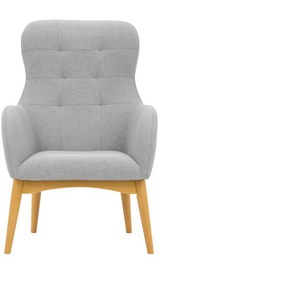 Sessel HOME AFFAIRE Leonarda Gr. Struktur, Füße Buche natur-Sessel, B/H/T: 66 cm x 101 cm x 88 cm, grau (hellgrau) Einzelsessel Loungesessel Sessel feine Steppung im Rücken