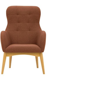 Sessel HOME AFFAIRE Leonarda Gr. Struktur, Füße Buche natur-Sessel, B/H/T: 66 cm x 101 cm x 88 cm, orange (terra) Einzelsessel Loungesessel Sessel feine Steppung im Rücken