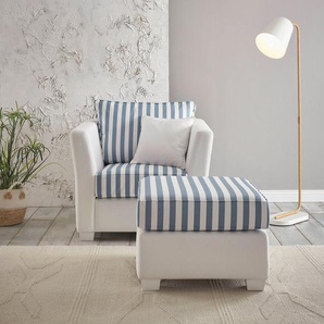 Home affaire Sitzgruppe WESTERLAND, (2-tlg), maritimer Landhausstil, Sessel mit passenden Hocker 65x65 cm