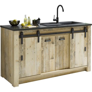 Home affaire Spülenschrank Sherwood Breite 161 cm, Scheunentorbeschlag und Apothekergriffe aus Metall