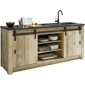 Home affaire Spülenschrank Sherwood Breite 201 cm, mit Scheunentorbeschlag aus Metall