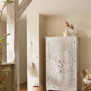 Home affaire Drehtürenschrank Fenris pflegeleichtes Mangoholz, mit dekorativen Schnitzereien, Höhe 180 cm