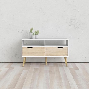 TV-Board HOME AFFAIRE OSLO Sideboards Gr. B/H/T: 98,7 cm x 57,6 cm x 39,1 cm, 2, weiß (weiß, eiche struktur) TV-Lowboards mit vielen Stauraummöglichkeiten, grifflos, zweifarbige Front