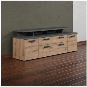 Home affaire TV-Schrank Ambres (1-St) Lowboard inklusive Aufsatz in Eiche/Grau - Mit Vollauszug-Funktion